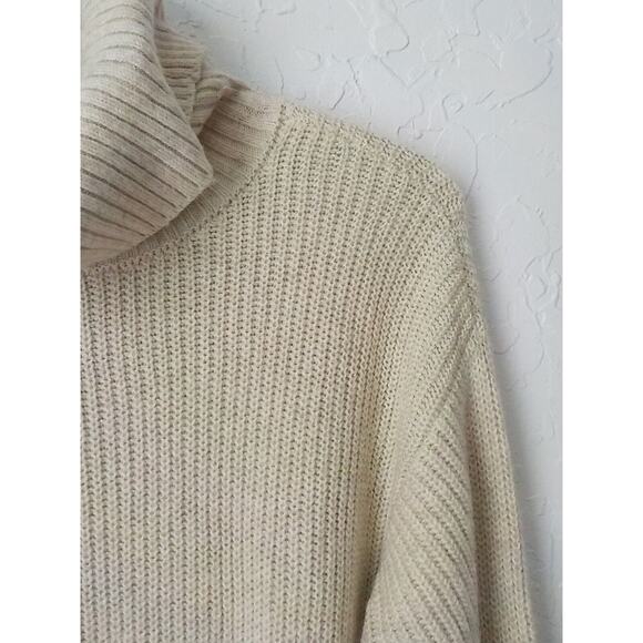 Candance Cameron Bure Turtleneck Sweater Women Small Neutral Beige Cable Knit - Picture 6 of 10